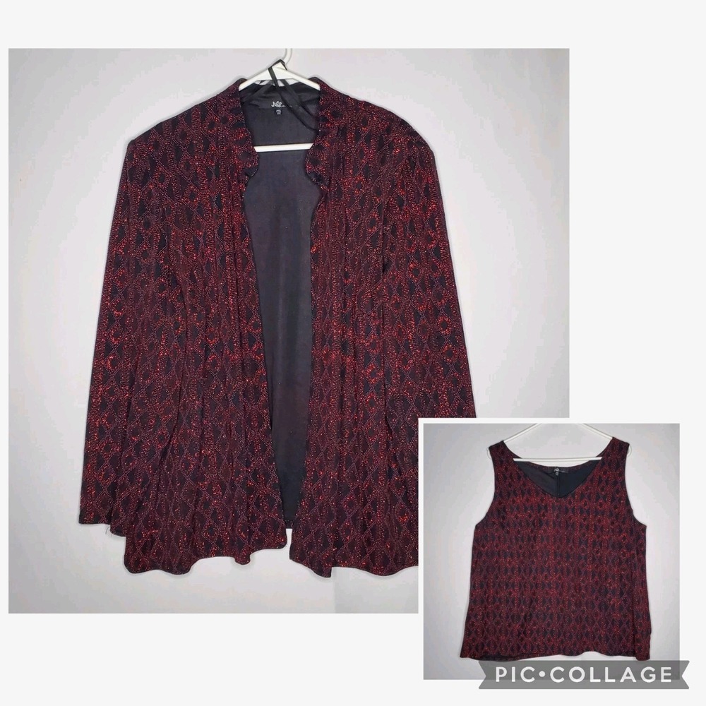 Jump Apparel Metallic Tank Cardigan Set Women 3X Red Black Sparkle Evening Party